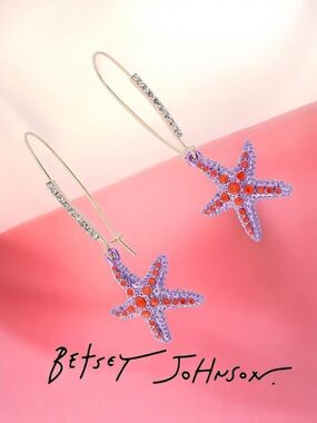 NEW Betsey Johnson Mermaid Jewels Crystal Starfish Dangle Earrings 2.5" NWT